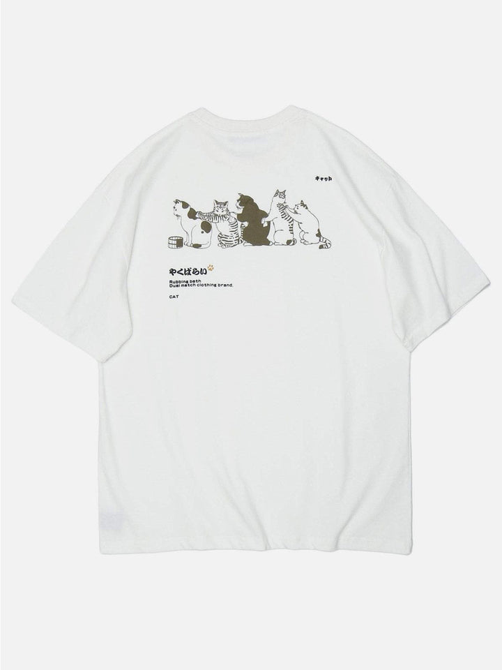 Thesclo - "Queue" Cat Graphic Oversized Tee - Streetwear Fashion - thesclo.com