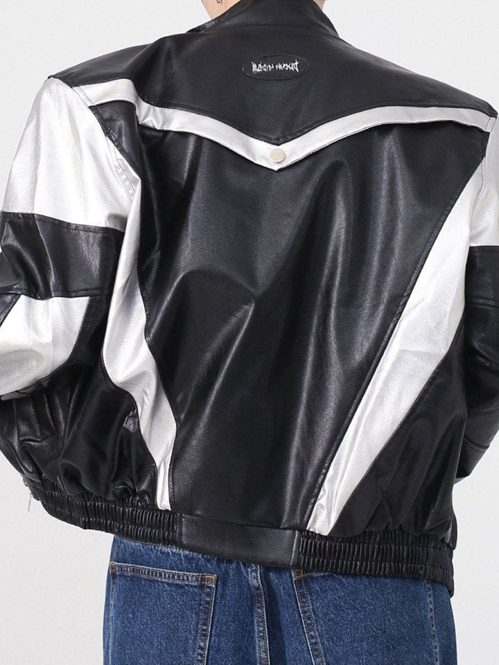 Thesclo - Racing Contrast Panel Lightning Leather Jacket - Streetwear Fashion - thesclo.com