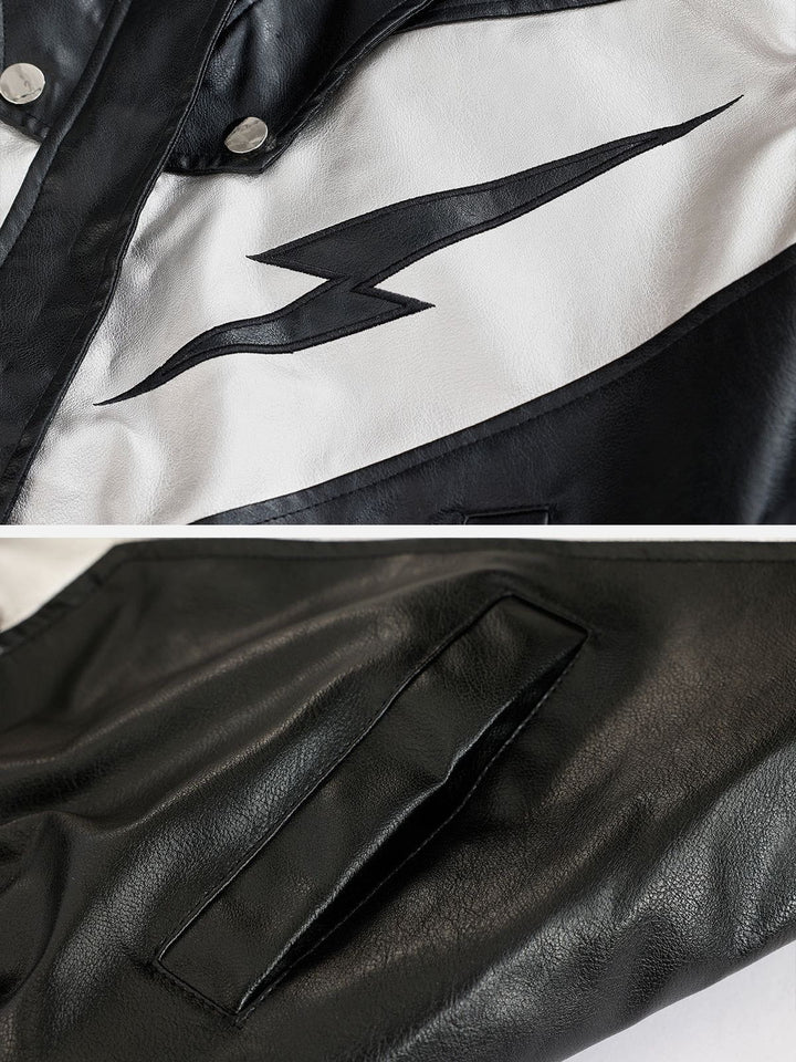 Thesclo - Racing Contrast Panel Lightning Leather Jacket - Streetwear Fashion - thesclo.com