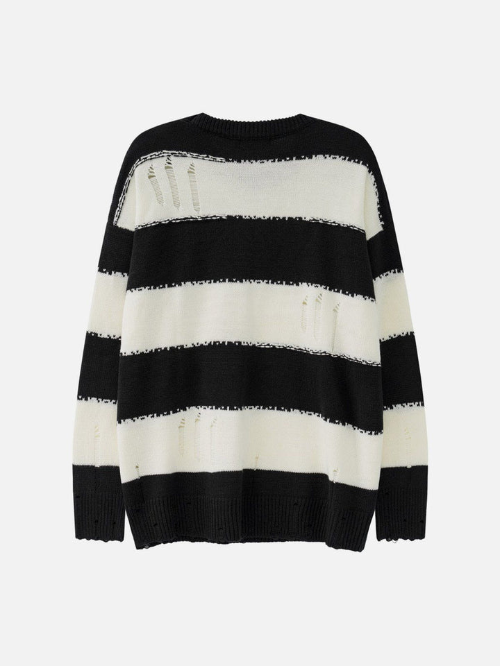 Thesclo - Ripped Stripes Jacquard Knit Sweater - Streetwear Fashion - thesclo.com