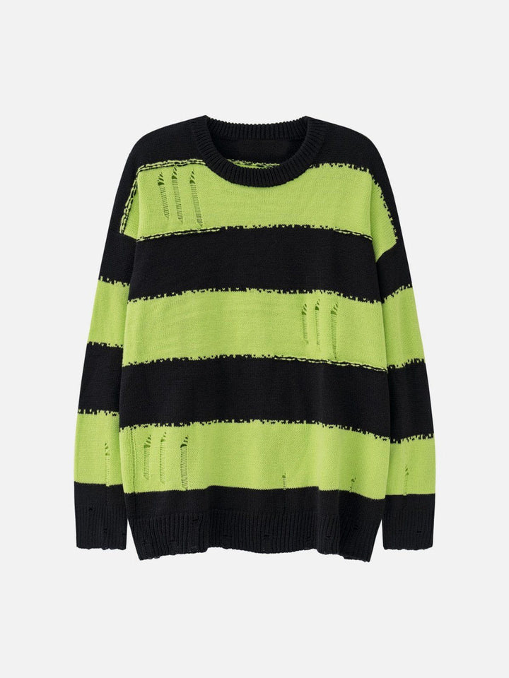 Thesclo - Ripped Stripes Jacquard Knit Sweater - Streetwear Fashion - thesclo.com