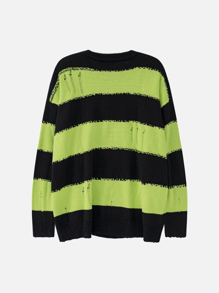 Thesclo - Ripped Stripes Jacquard Knit Sweater - Streetwear Fashion - thesclo.com