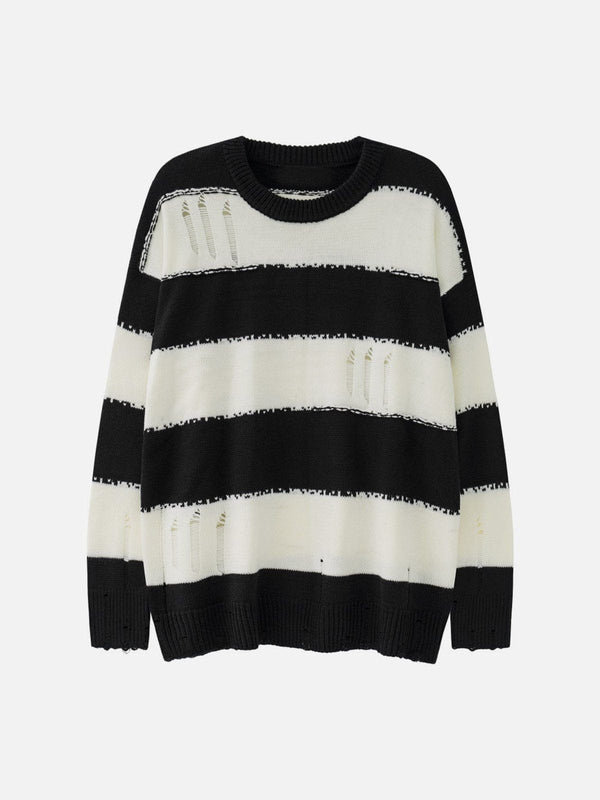 Thesclo - Ripped Stripes Jacquard Knit Sweater - Streetwear Fashion - thesclo.com