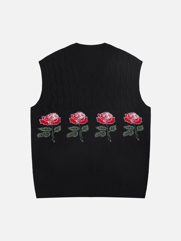 Thesclo - Rose Pattern Sweater Vest - Streetwear Fashion - thesclo.com