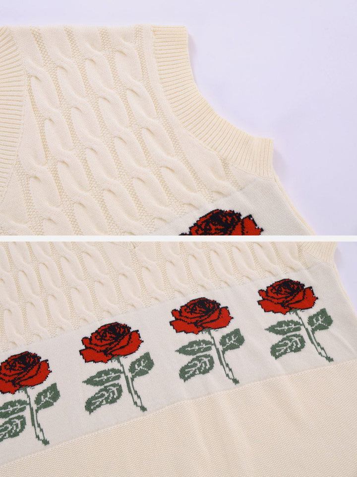 Thesclo - Rose Pattern Sweater Vest - Streetwear Fashion - thesclo.com
