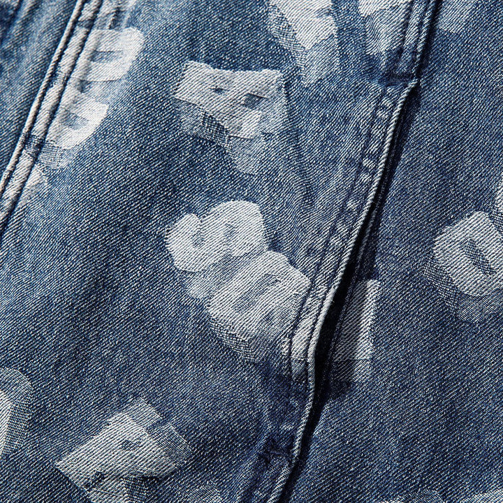 Thesclo - Round Letters Print Denim Jacket - Streetwear Fashion - thesclo.com