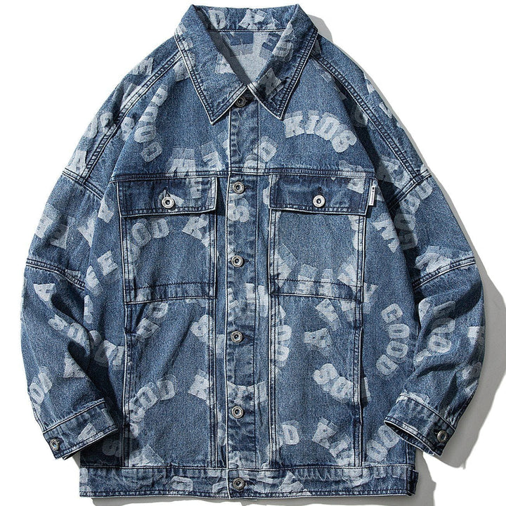 Thesclo - Round Letters Print Denim Jacket - Streetwear Fashion - thesclo.com