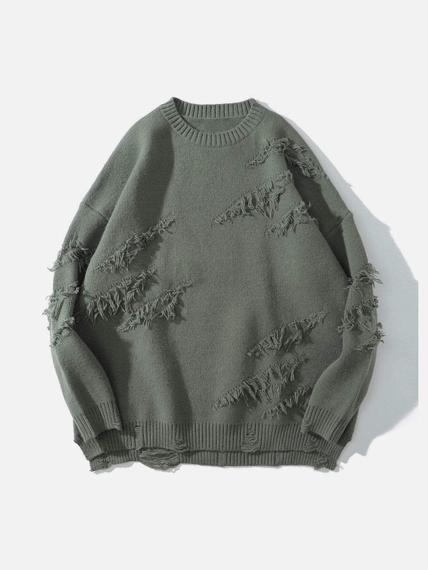 Thesclo - "Rwoiut" Fringed Design Sweater - Streetwear Fashion - thesclo.com