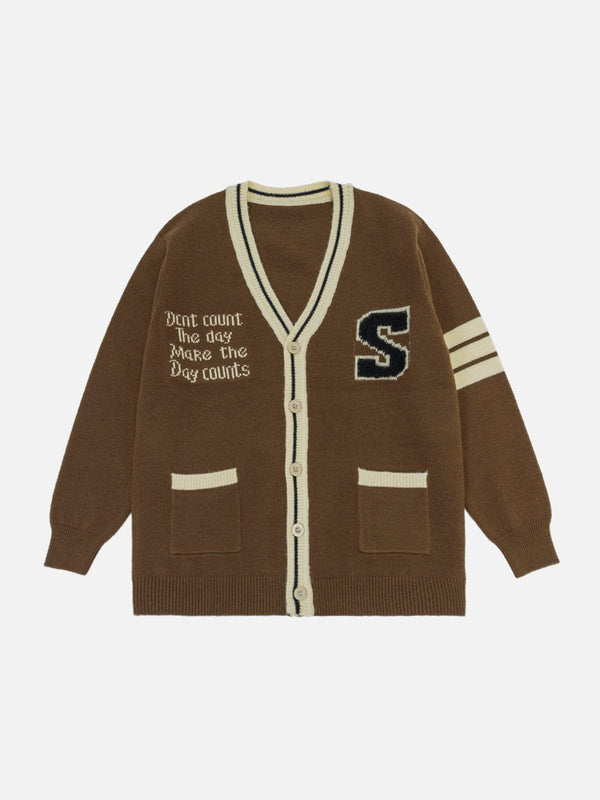 Thesclo - "S" Embroidery Color Matching Cardigan - Streetwear Fashion - thesclo.com