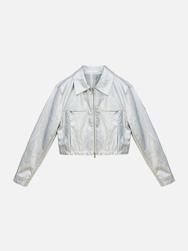 Thesclo - Shiny Silver Cropped Jacket - Streetwear Fashion - thesclo.com