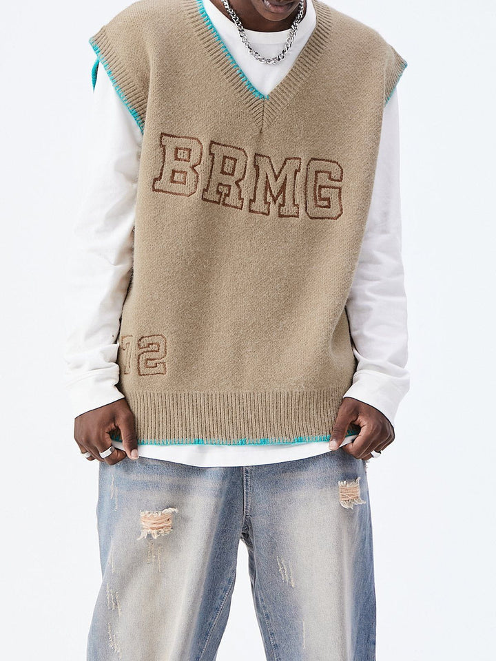 Thesclo - Simple Embroidered Letters Sweater Vest - Streetwear Fashion - thesclo.com