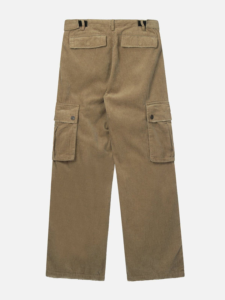 Thesclo - Solid Corduroy Multi Pocket Cargo Pants - Streetwear Fashion - thesclo.com