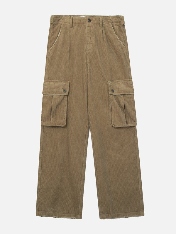 Thesclo - Solid Corduroy Multi Pocket Cargo Pants - Streetwear Fashion - thesclo.com