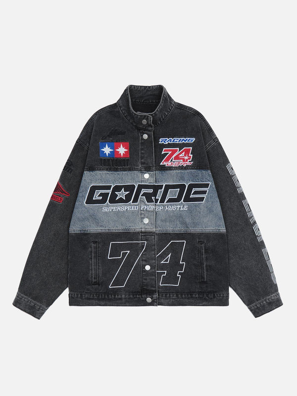 Thesclo - Splicing Racing Denim Jacket - Streetwear Fashion - thesclo.com