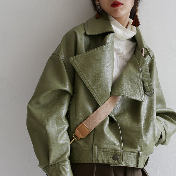 Thesclo - Spring Autumn Green Leather Jacket - Streetwear Fashion - thesclo.com