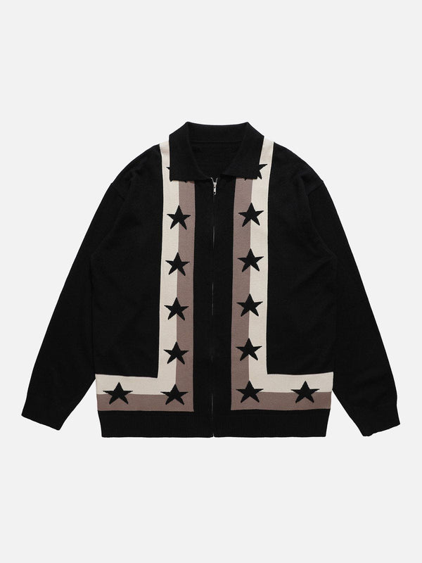 Thesclo - Star Colorblock Embroidery Cardigan - Streetwear Fashion - thesclo.com
