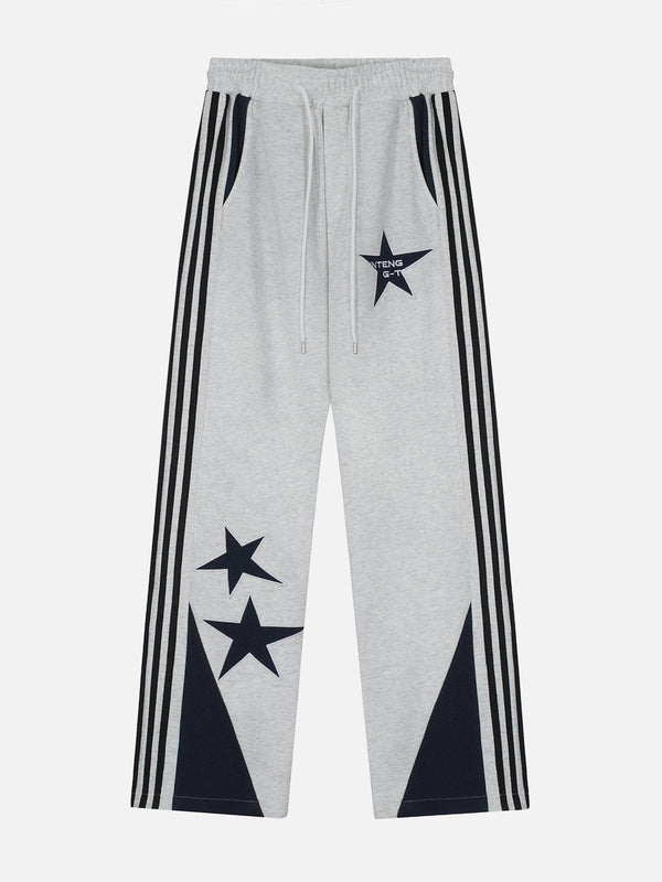 Thesclo - Star Embroidered Side Stripe Sweatpants - Streetwear Fashion - thesclo.com