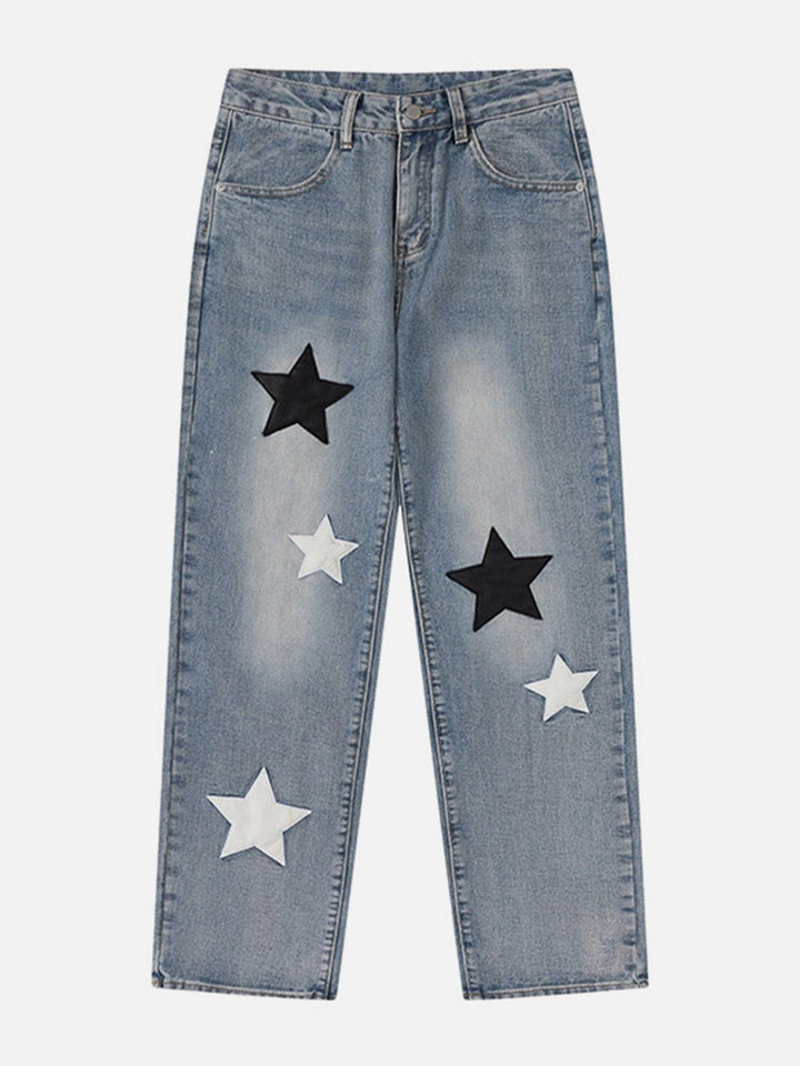 Thesclo - Star Patchwork Collision Color Jeans - Streetwear Fashion - thesclo.com
