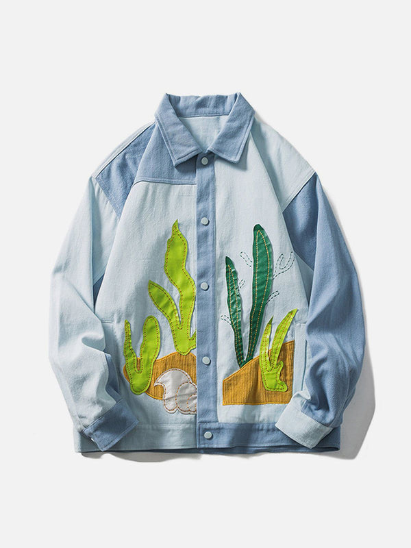 Thesclo - Stickers Decorated Washed Denim Jacket - Streetwear Fashion - thesclo.com