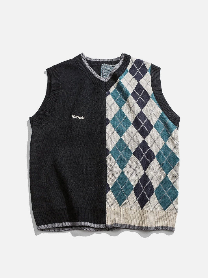 Thesclo - Stitching Diamond Pattern Sweater Vest - Streetwear Fashion - thesclo.com