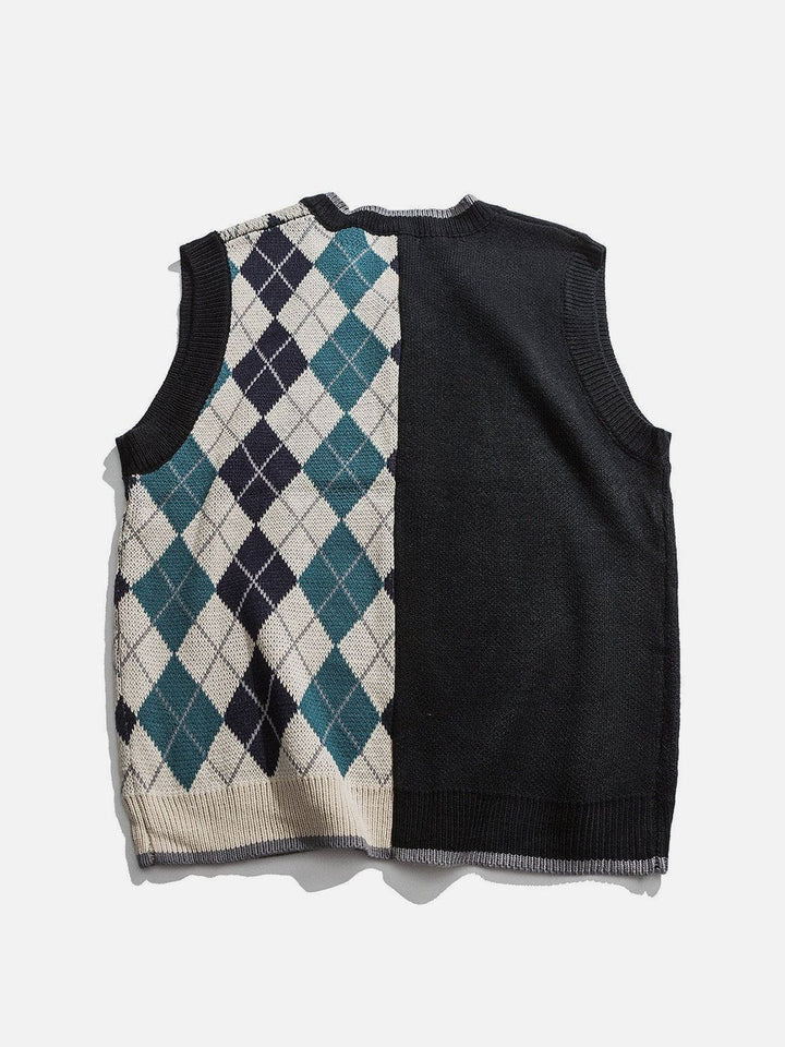 Thesclo - Stitching Diamond Pattern Sweater Vest - Streetwear Fashion - thesclo.com