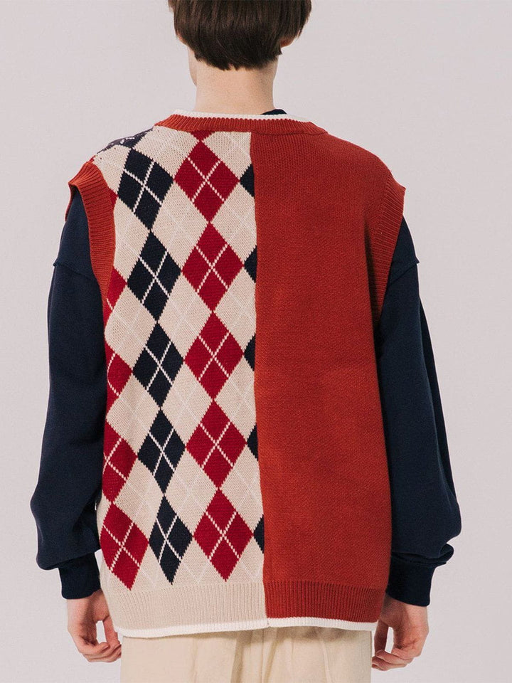 Thesclo - Stitching Diamond Pattern Sweater Vest - Streetwear Fashion - thesclo.com