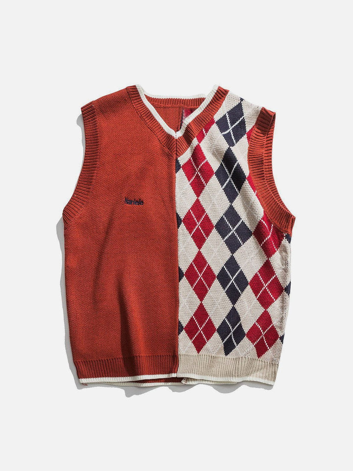 Thesclo - Stitching Diamond Pattern Sweater Vest - Streetwear Fashion - thesclo.com