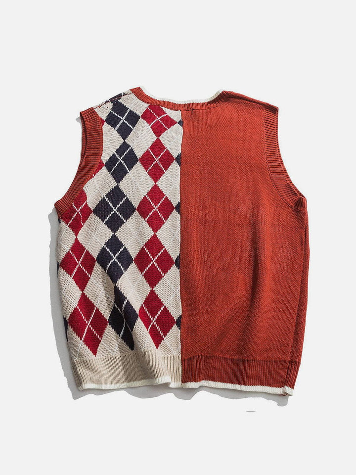 Thesclo - Stitching Diamond Pattern Sweater Vest - Streetwear Fashion - thesclo.com