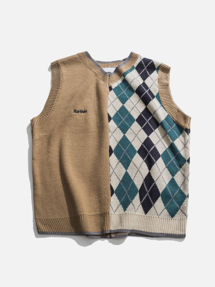 Thesclo - Stitching Diamond Pattern Sweater Vest - Streetwear Fashion - thesclo.com