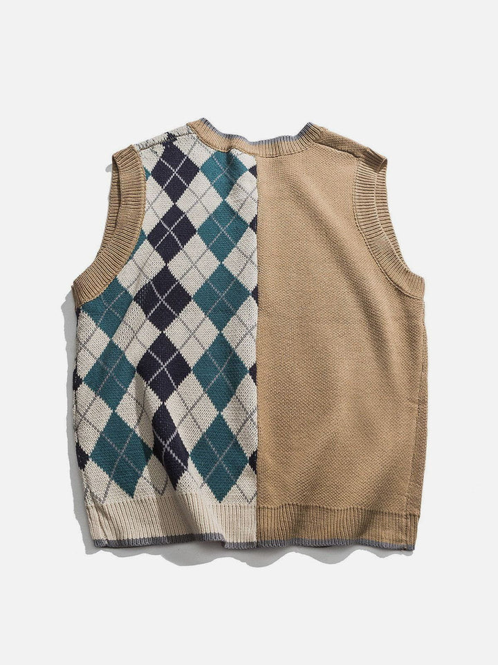 Thesclo - Stitching Diamond Pattern Sweater Vest - Streetwear Fashion - thesclo.com