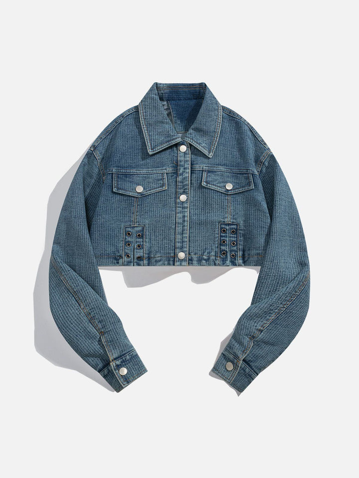 Thesclo - Strappy Patchwork Denim Regular Jacket - Streetwear Fashion - thesclo.com