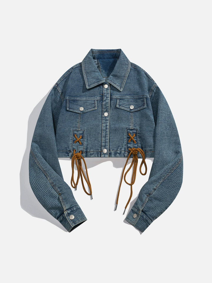 Thesclo - Strappy Patchwork Denim Regular Jacket - Streetwear Fashion - thesclo.com