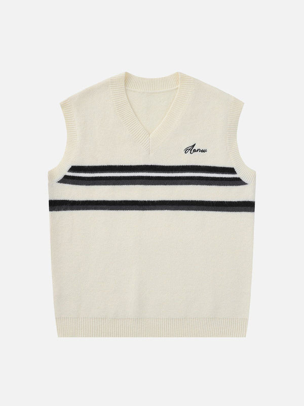 Thesclo - Striped Patchwork Sweater Vest - Streetwear Fashion - thesclo.com
