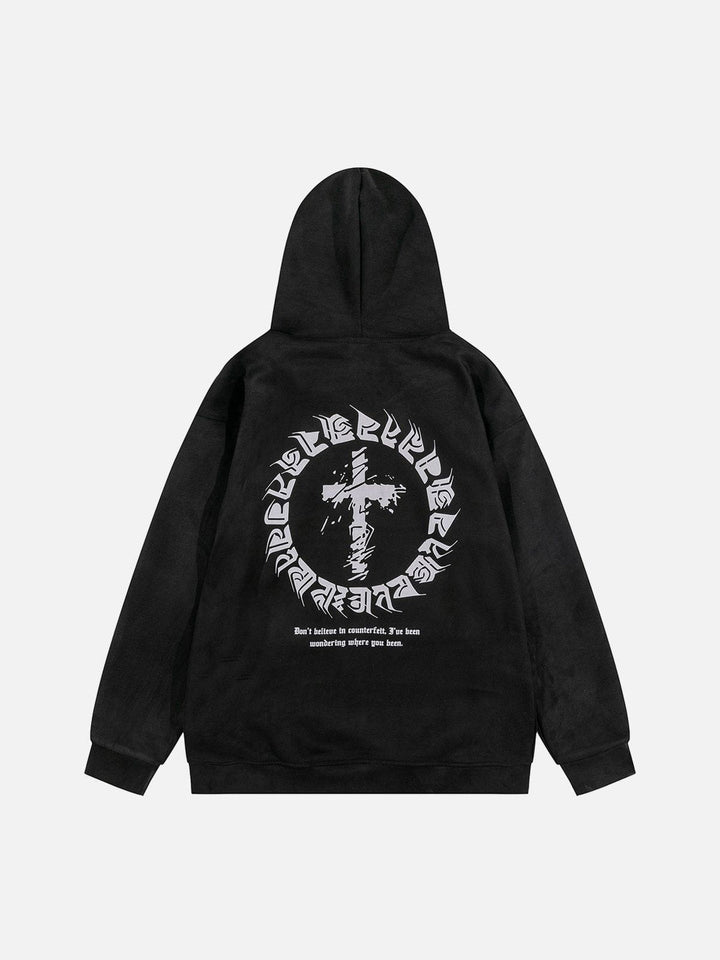 Thesclo - Suede Cross Print Hoodie - Streetwear Fashion - thesclo.com