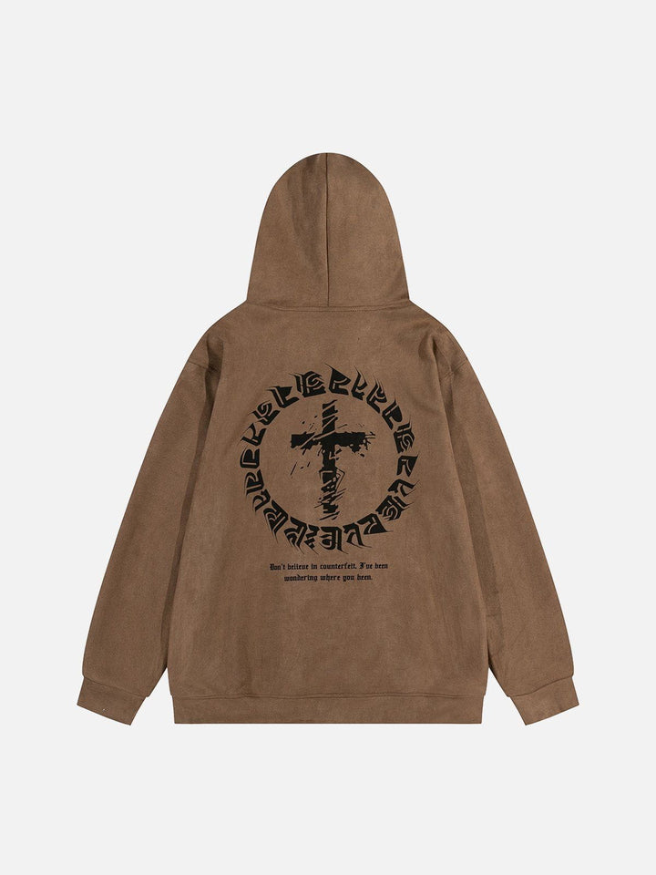 Thesclo - Suede Cross Print Hoodie - Streetwear Fashion - thesclo.com