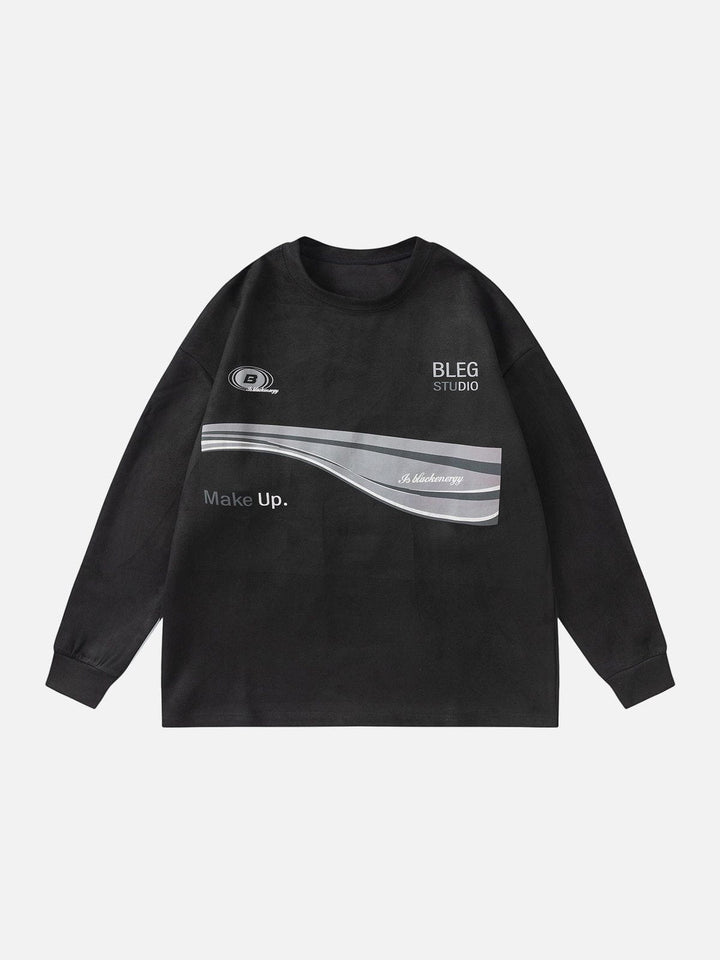 Thesclo - Suede Letter Print Sweatshirt - Streetwear Fashion - thesclo.com