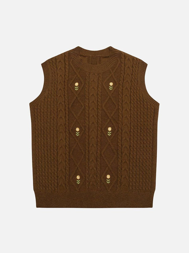 Thesclo - Sunflower Embroidered Sweater Vest - Streetwear Fashion - thesclo.com