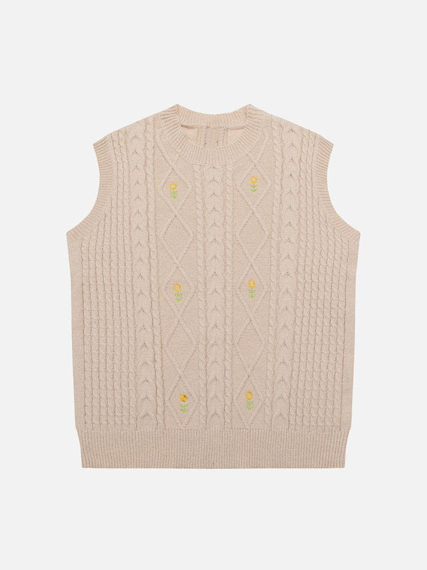 Thesclo - Sunflower Embroidered Sweater Vest - Streetwear Fashion - thesclo.com