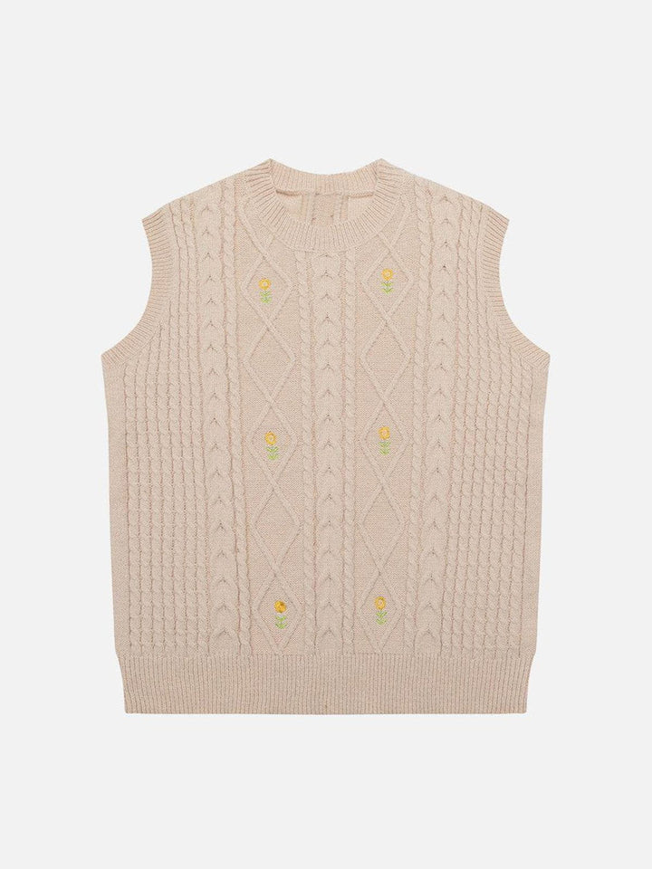 Thesclo - Sunflower Embroidered Sweater Vest - Streetwear Fashion - thesclo.com