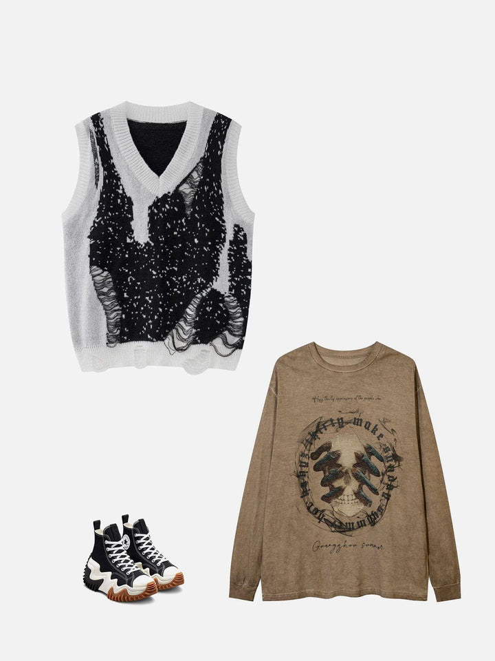 Thesclo - "Tangle" Color Mixing Knit Sweater Vest - Streetwear Fashion - thesclo.com