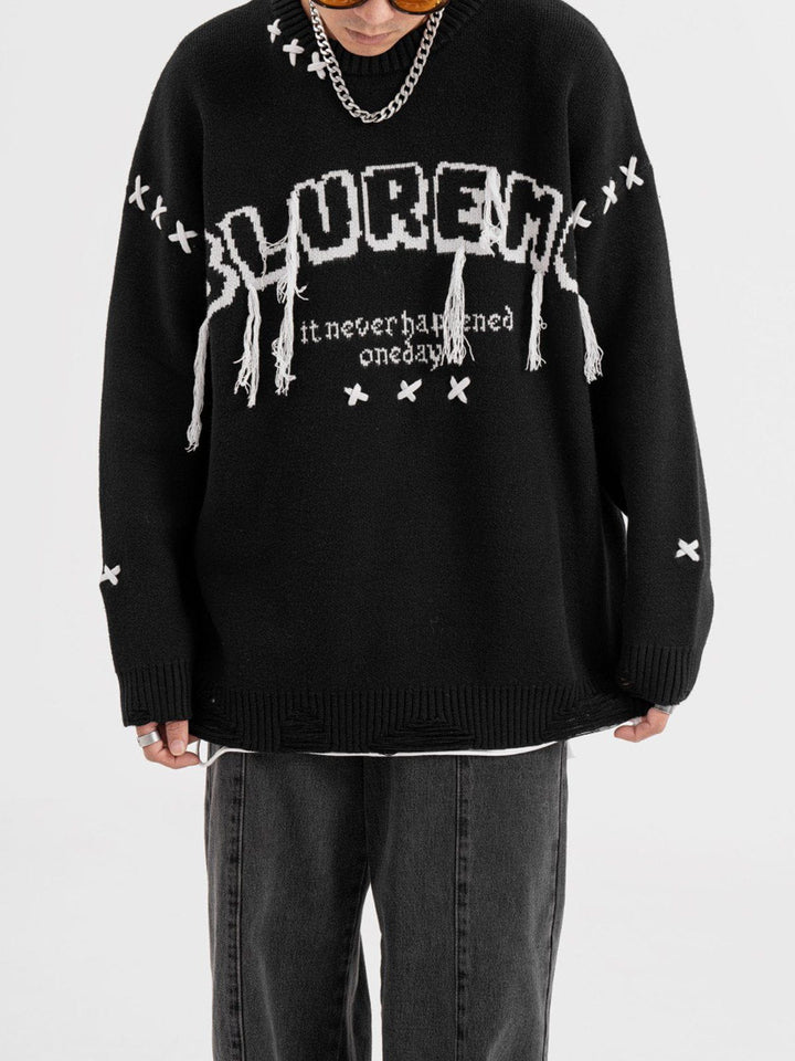 Thesclo - Tassel Letter Jacquard Sweater - Streetwear Fashion - thesclo.com