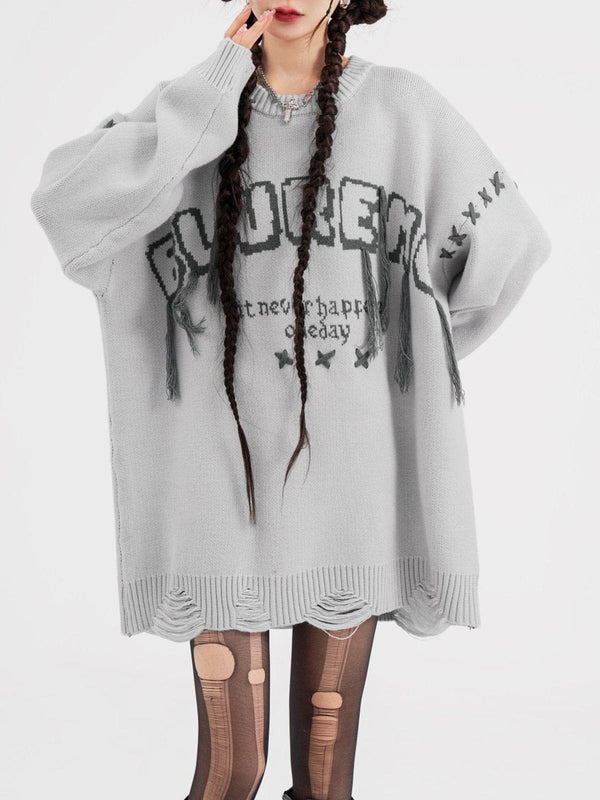 Thesclo - Tassel Letter Jacquard Sweater - Streetwear Fashion - thesclo.com