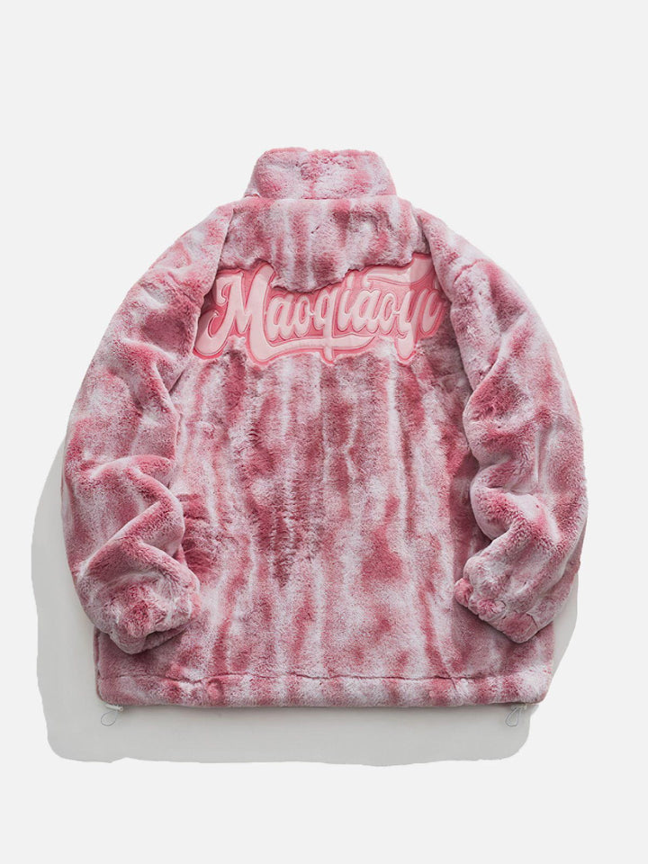 Thesclo - Tie Dye Gradient Embroidered Plush Stand Collar Winter Coat - Streetwear Fashion - thesclo.com