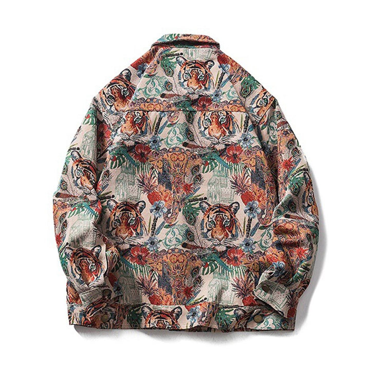 Thesclo - Tiger Pattern Oversized Hip Hop Denim Jacket - Streetwear Fashion - thesclo.com