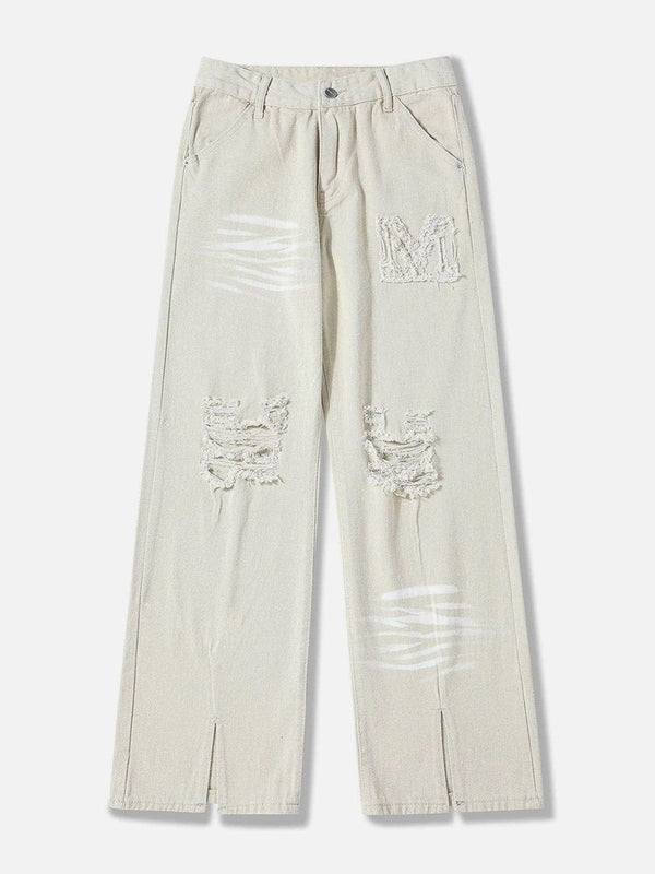 Thesclo - Torn Textured Letter Pants - Streetwear Fashion - thesclo.com