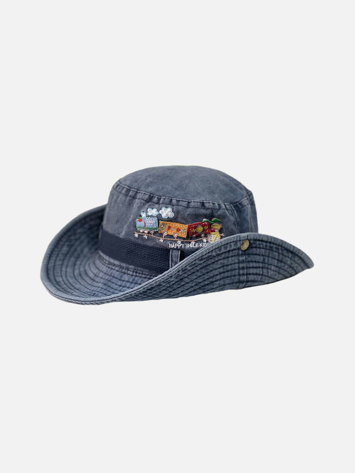 Thesclo - Train Embroidery Washed Distressed Casual Cargo Hat - Streetwear Fashion - thesclo.com