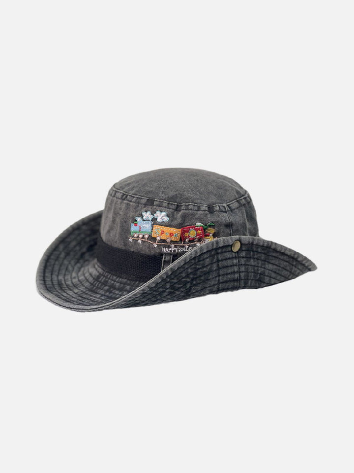 Thesclo - Train Embroidery Washed Distressed Casual Cargo Hat - Streetwear Fashion - thesclo.com