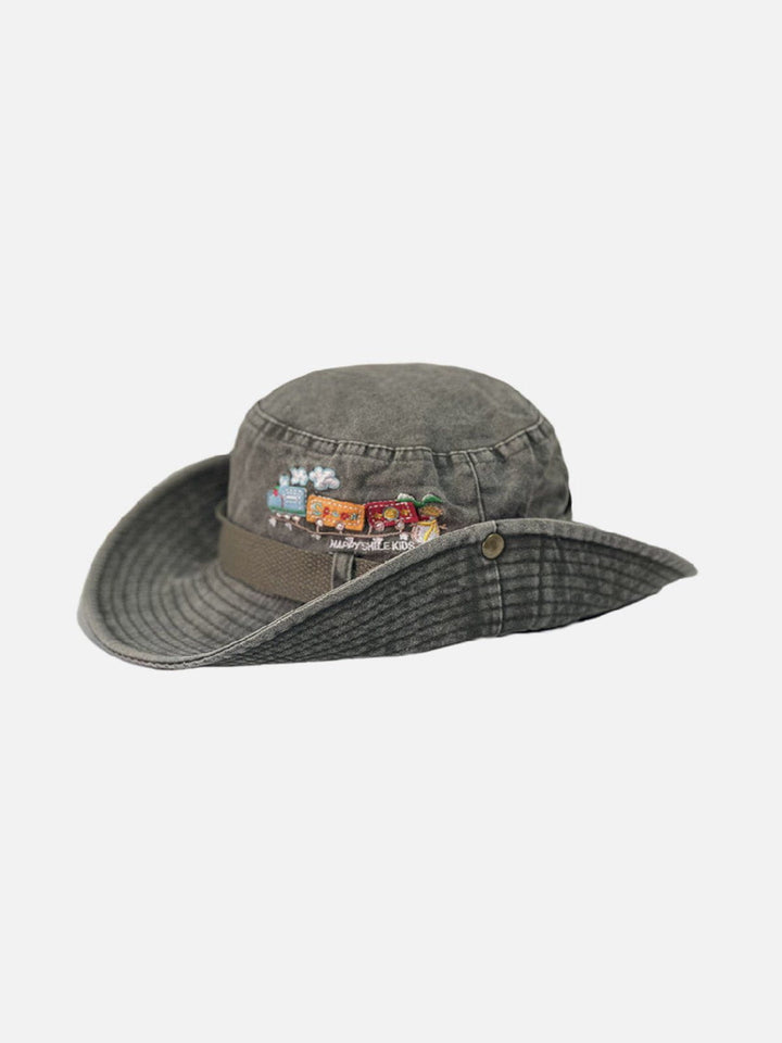 Thesclo - Train Embroidery Washed Distressed Casual Cargo Hat - Streetwear Fashion - thesclo.com