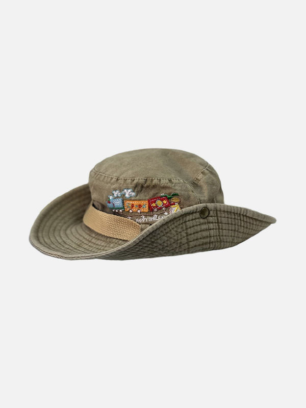 Thesclo - Train Embroidery Washed Distressed Casual Cargo Hat - Streetwear Fashion - thesclo.com