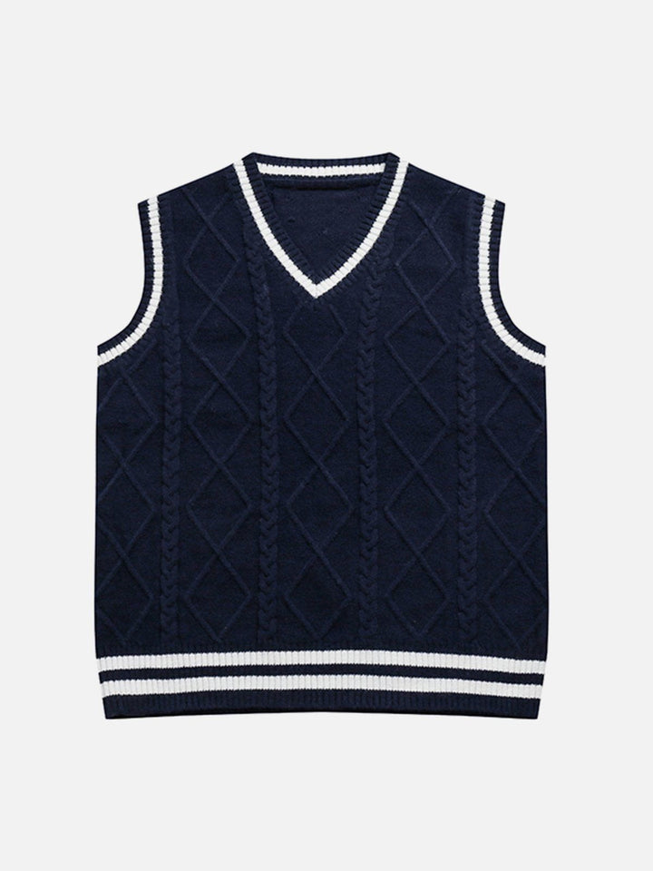 Thesclo - V-neck Braided Pattern Sweater Vest - Streetwear Fashion - thesclo.com